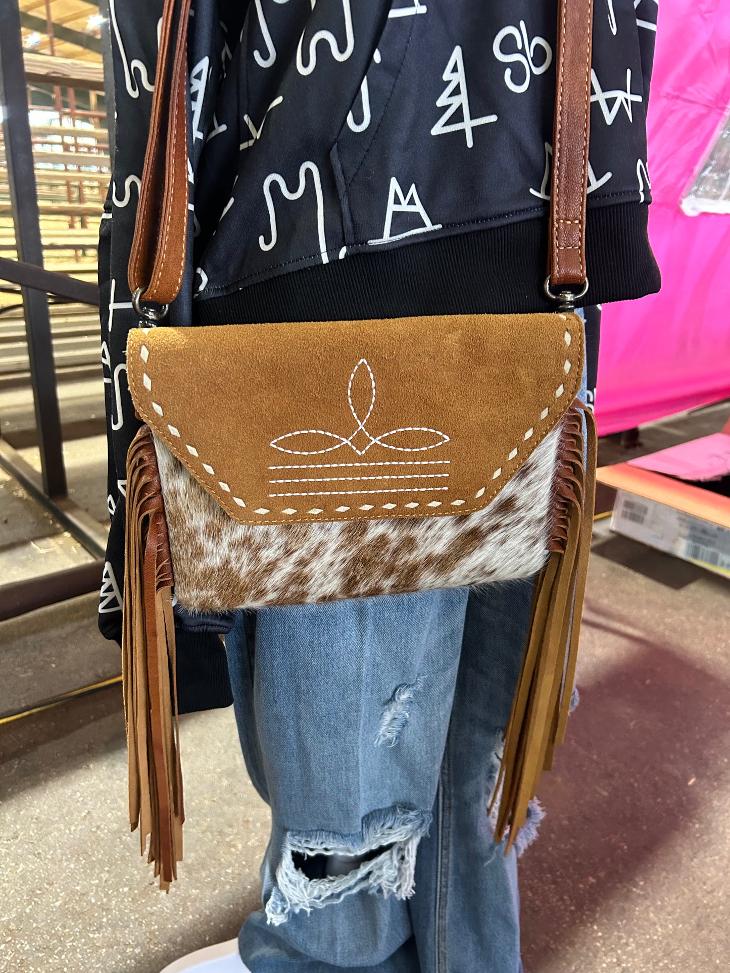 Cowhide Boot Stitch Crossbody Purse rts