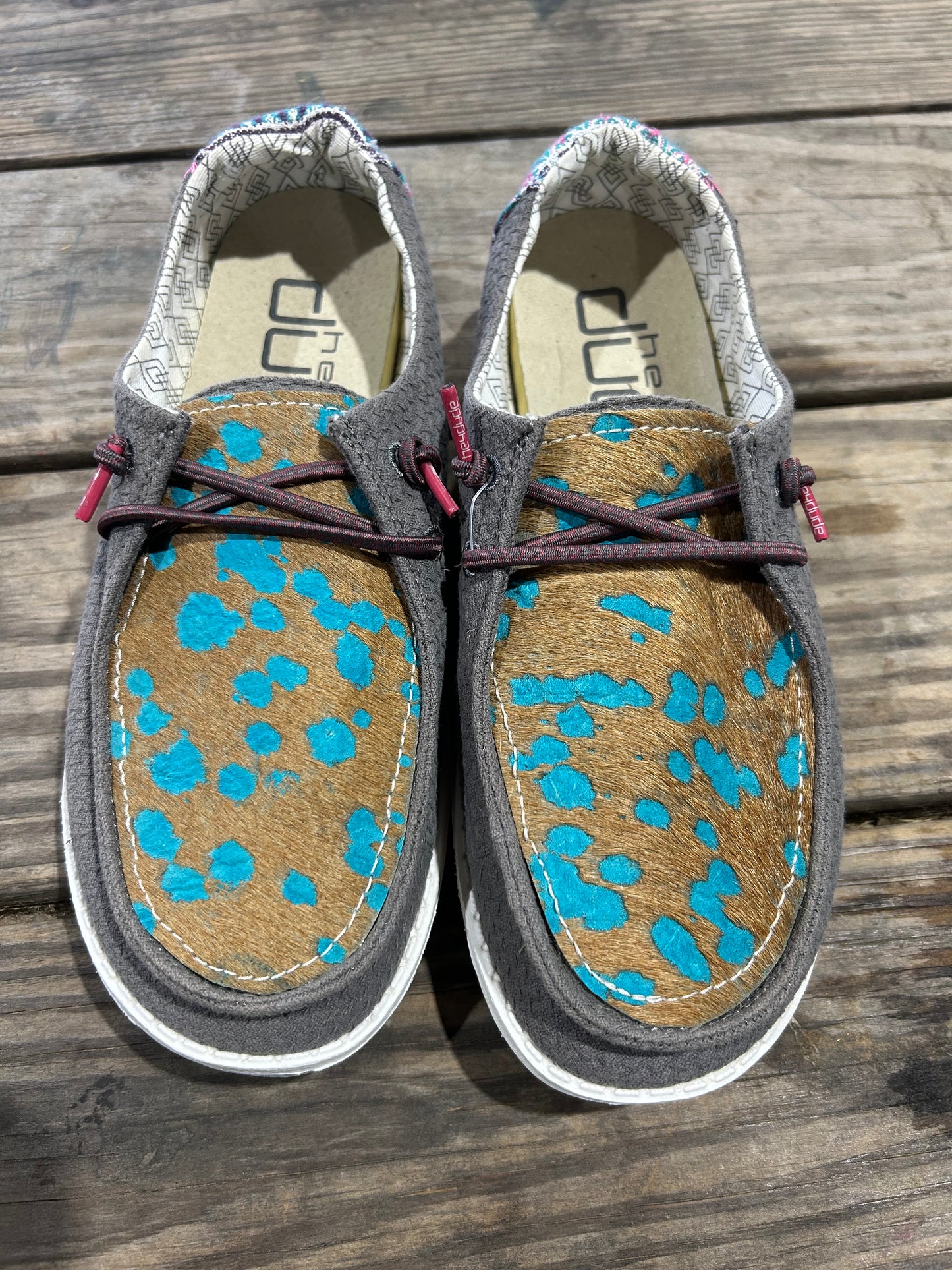 Brown and Turquiouse Spot Hey Dudes Size 7