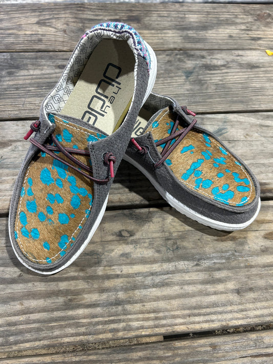 Brown and Turquiouse Spot Hey Dudes Size 7