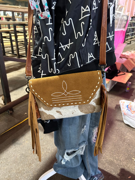 Cowhide Boot Stitch Crossbody Purse rts