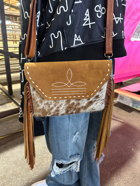 Cowhide Boot Stitch Crossbody Purse rts