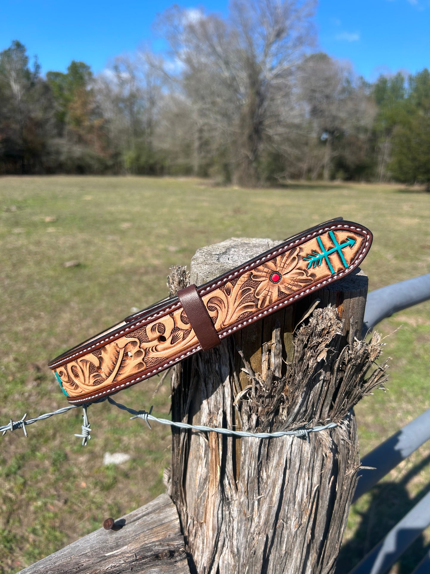 Custom Floral Tooled Belt